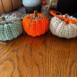 3 Handmade Crocheted Pumpkins Fall Autumn Decor